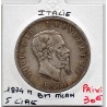 Italie 5 Lire 1874 M BN TTB,  KM 8 pièce de monnaie