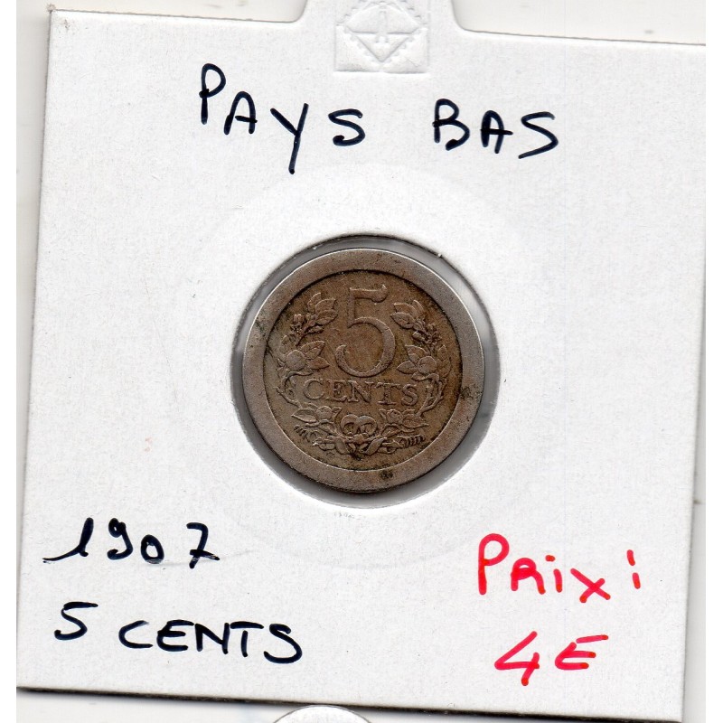 Pays Bas 5  cents 1907 TTB, KM 137 pièce de monnaie