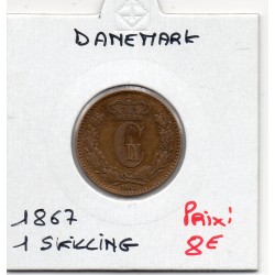 Danemark 1 skilling Rigsmont 1867 TTB, KM 774 pièce de monnaie