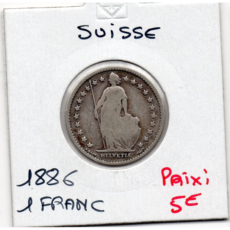 Suisse 1 franc 1886 B, KM 24 pièce de monnaie