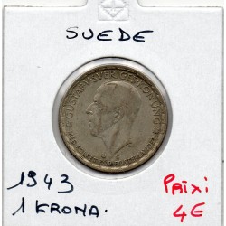 Suède 1 krona 1943 TTB, KM 814 pièce de monnaie