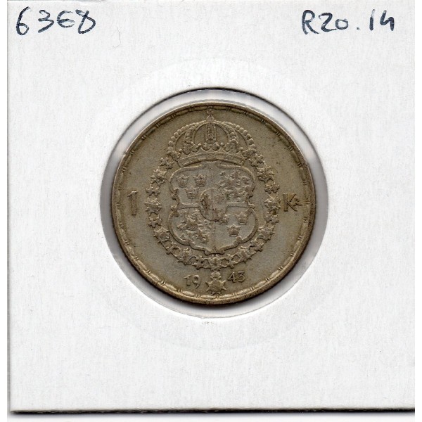 Suède 1 krona 1943 TTB, KM 814 pièce de monnaie