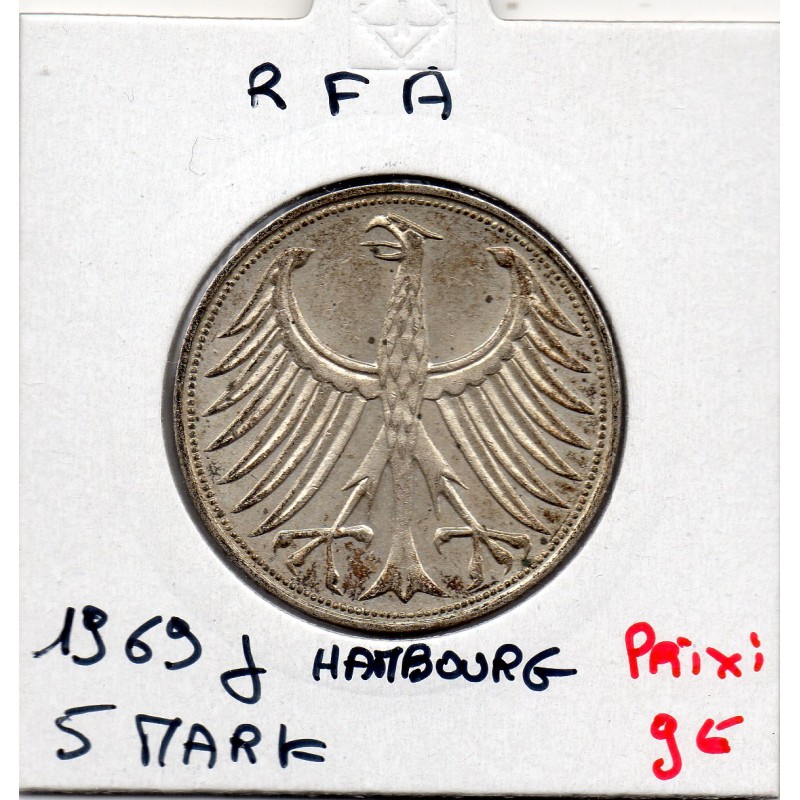 Allemagne RFA 5 deutche mark 1969 J, Sup KM 112 pièce de monnaie