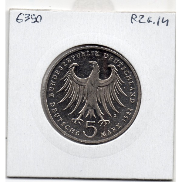 Allemagne RFA 5 deutche mark 1984 J, Sup KM 161 pièce de monnaie