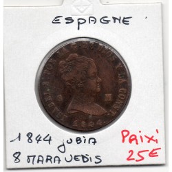 Espagne 8 maravedis 1844 Jubia TTB, KM 531.2 pièce de monnaie