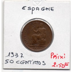 Espagne 50 centimos 1937 TTB+, KM 754 pièce de monnaie