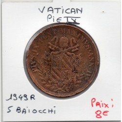 Vatican Pius Pie IX 5 Baiocchi 1849 R Rome B, KM 1346 pièce de monnaie