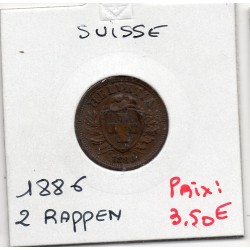 Suisse 2 rappen 1886 TTB, KM 4.1 pièce de monnaie