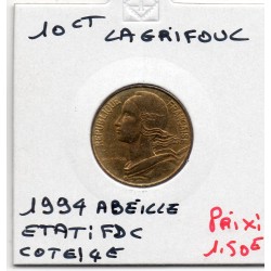 10 centimes Lagriffoul 1994 abeille FDC, France pièce de monnaie