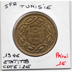 Tunisie, 5 francs 1946 - 1365 AH TTB, Lec 312 pièce de monnaie