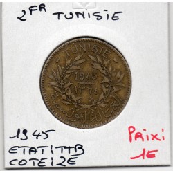 Tunisie, 2 francs 1945 - 1364 AH TTB, Lec 298 pièce de monnaie