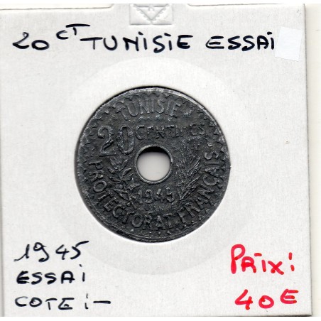 Tunisie, 20 Centimes essai 1945 - 1364 AH TB, Lec 126 pièce de monnaie