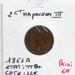 2 centimes Napoléon III tête laurée 1861 A Paris TTB+, France pièce de monnaie