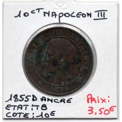 10 centimes Napoléon III tête nue 1855 D ancre Lyon TB, France pièce de monnaie
