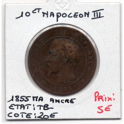 10 centimes Napoléon III tête nue 1855 Ancre MA Marseille TB-, France pièce de monnaie