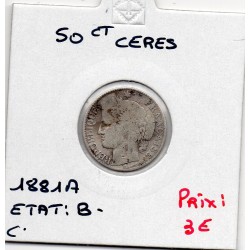 50 centimes Cérès 1881 A Paris B, France pièce de monnaie