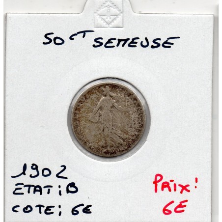 50 centimes Semeuse Argent 1902 B, France pièce de monnaie