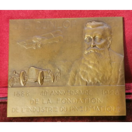 médaille plaque JB Dunlop, 1928 par rémi Baudichon en ecrin