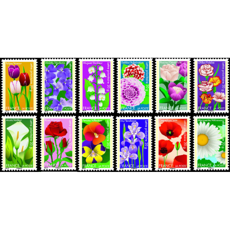 Autoadhésifs Yvert No 662-673 Timbres flore, Dites-le avec des fleurs