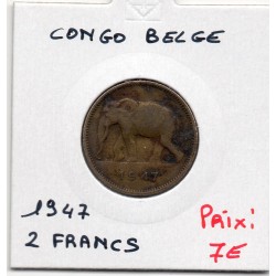 Congo Belge 2 francs 1947 TB, KM 26 pièce de monnaie