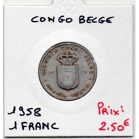 Congo Belge 1 franc 1958 TB+, KM 4 pièce de monnaie