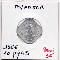 Myanmar 10 pyas 1966 Spl, KM 40 pièce de monnaie