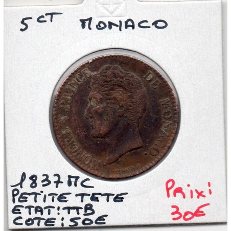 Monaco Honore V 5 centimes 1837 MC TTB, Gad 102 pièce de monnaie