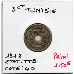 Tunisie, 5 Centimes 1918 - 1337 AH TTB, Lec 84 pièce de monnaie