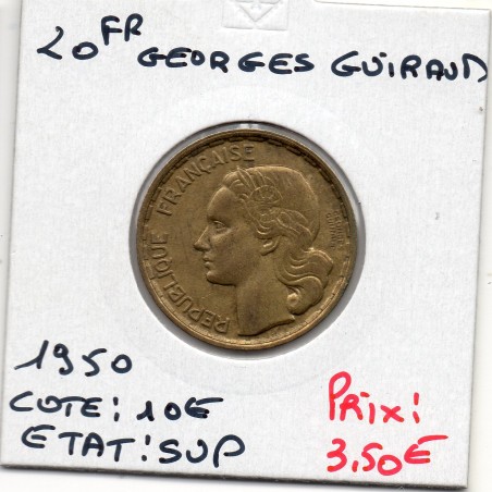 20 francs Coq Georges Guiraud 3 faucilles 1950 Sup, France pièce de monnaie
