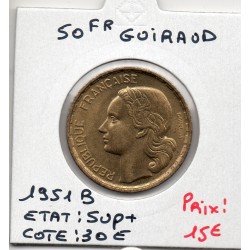 50 francs Coq Guiraud 1951B Sup+, France pièce de monnaie