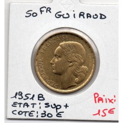 50 francs Coq Guiraud 1951B Sup+, France pièce de monnaie