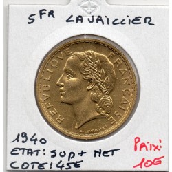 5 francs Lavrillier 1940 Sup+ net, France pièce de monnaie