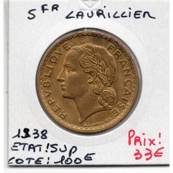 5 francs Lavrillier 1938 Sup, France pièce de monnaie