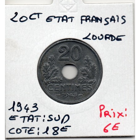 20 centimes état Français 1943 lourde Sup, France pièce de monnaie