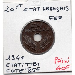 20 centimes état Français 1944 fer TTB+, France pièce de monnaie