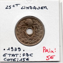 25 centimes Lindauer 1939 FDC, France pièce de monnaie