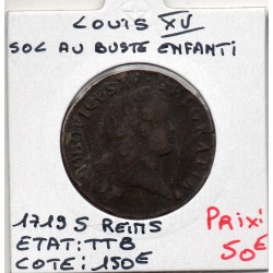 Sol au buste enfantin 1719 S Reims Louis XV TTB pièce de monnaie royale