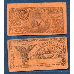 Mexique Pick N°S697, TTB Billet de Banque de 5 Centavos 1914