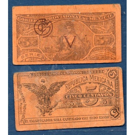 Mexique Pick N°S697, TTB Billet de Banque de 5 Centavos 1914