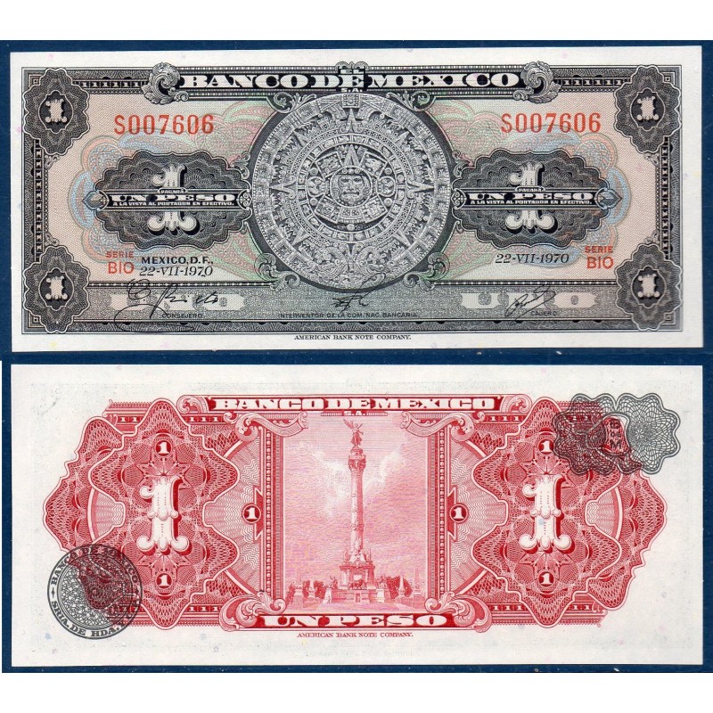 Mexique Pick N°59l, Billet de banque de Banque de 1 peso 1970 Mexique Pick N°59l, Billet de banque de Banque de 1 peso 1970