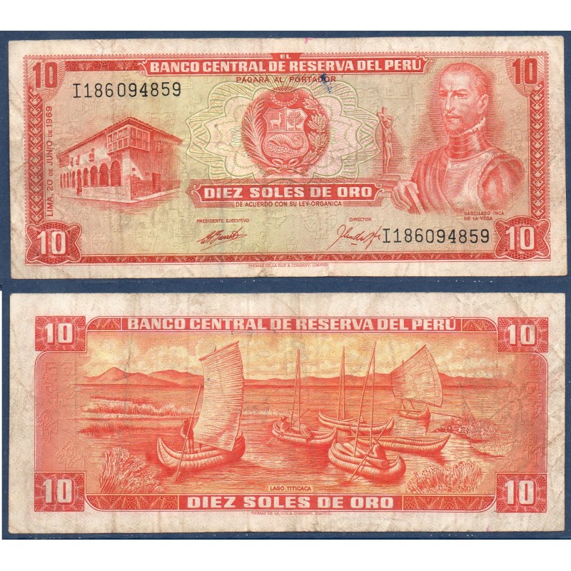 Perou Pick N°100a, Billet de banque de 10 Soles 1969