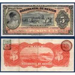 Mexique Pick N°S408d, TTB Billet de Banque de 5 pesos 1913