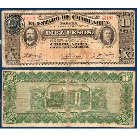 Mexique Pick N°S533x2, Billet de Banque de 10 pesos 1914