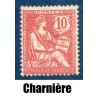 Timbre France Yvert No 124 Type Mouchon retouché 10c Rose neuf * avec charnière