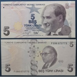Turquie Pick N°222f, Billet de banque de 5 Lira 2009