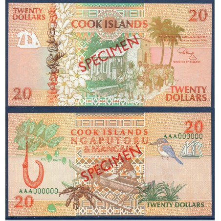 iles Cook Pick N°9s, Billet de banque de 20 dollars 1992 specimen
