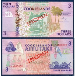 iles Cook Pick N°7s, Billet de banque de 3 dollars 1992 specimen