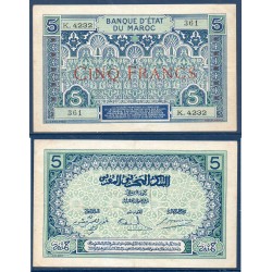 Maroc Pick N°9, TTB+ Billet de banque de 5 francs 1924