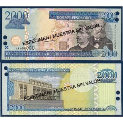 Republique Dominicaine Pick N°174s, Neuf Billet de banque de 2000 Pesos 2002 specimen