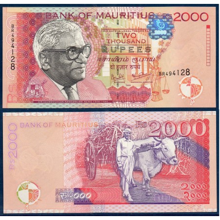 Maurice Pick N°55, neuf Billet de banque de 2000 Rupees 1999